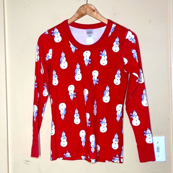 Red Snowman Print Long Sleeve Shirt christmas pj top - Picture 1 of 10